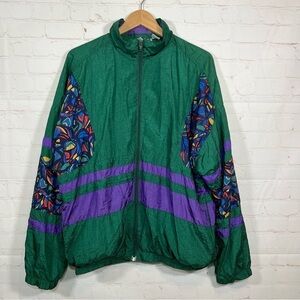 Vintage Active Wear Jacket Coat Windbreaker Mens Large Green Lined Full Zip